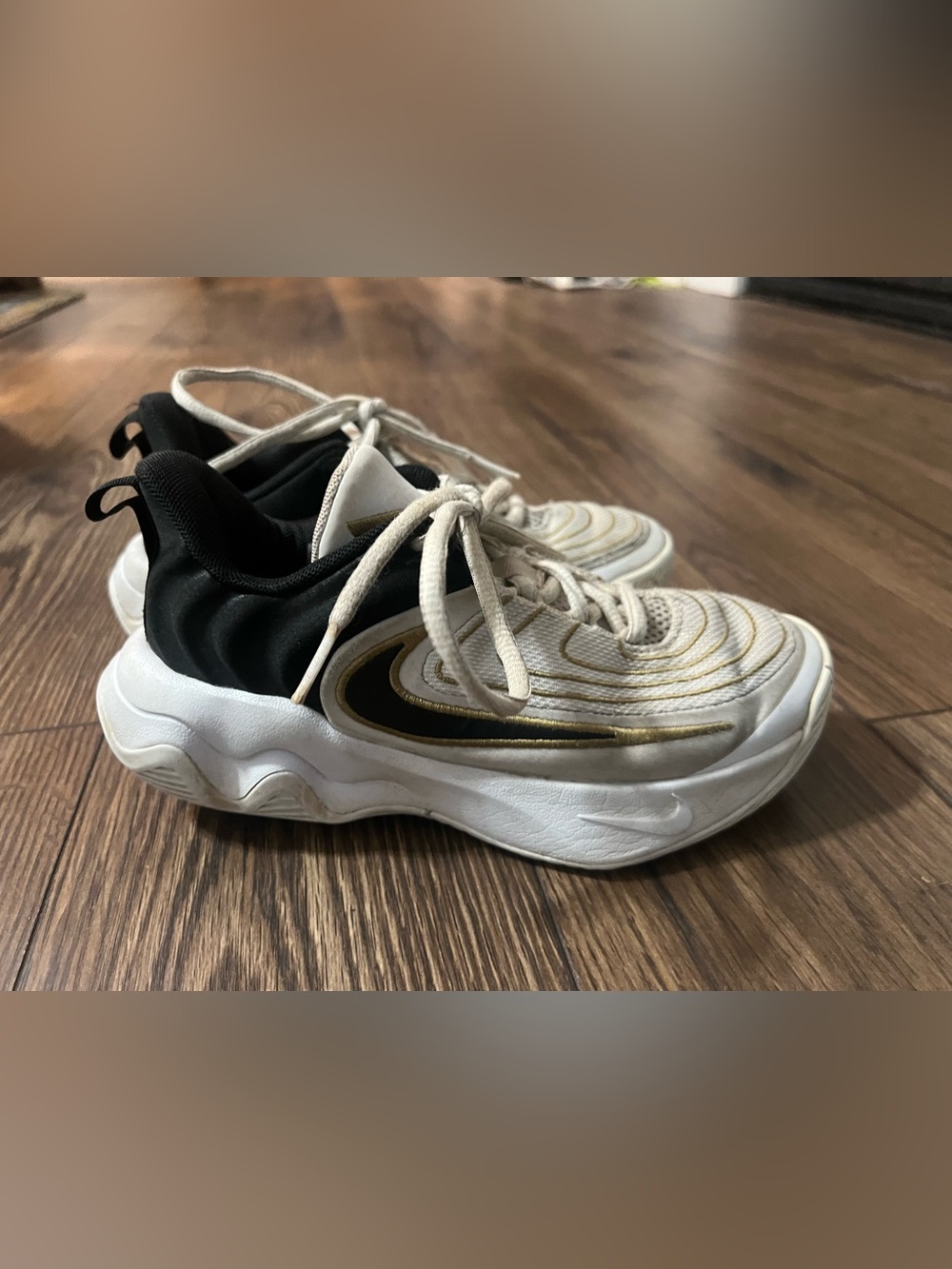 Nike Kids White, Black & Gold Athletic Sneakers